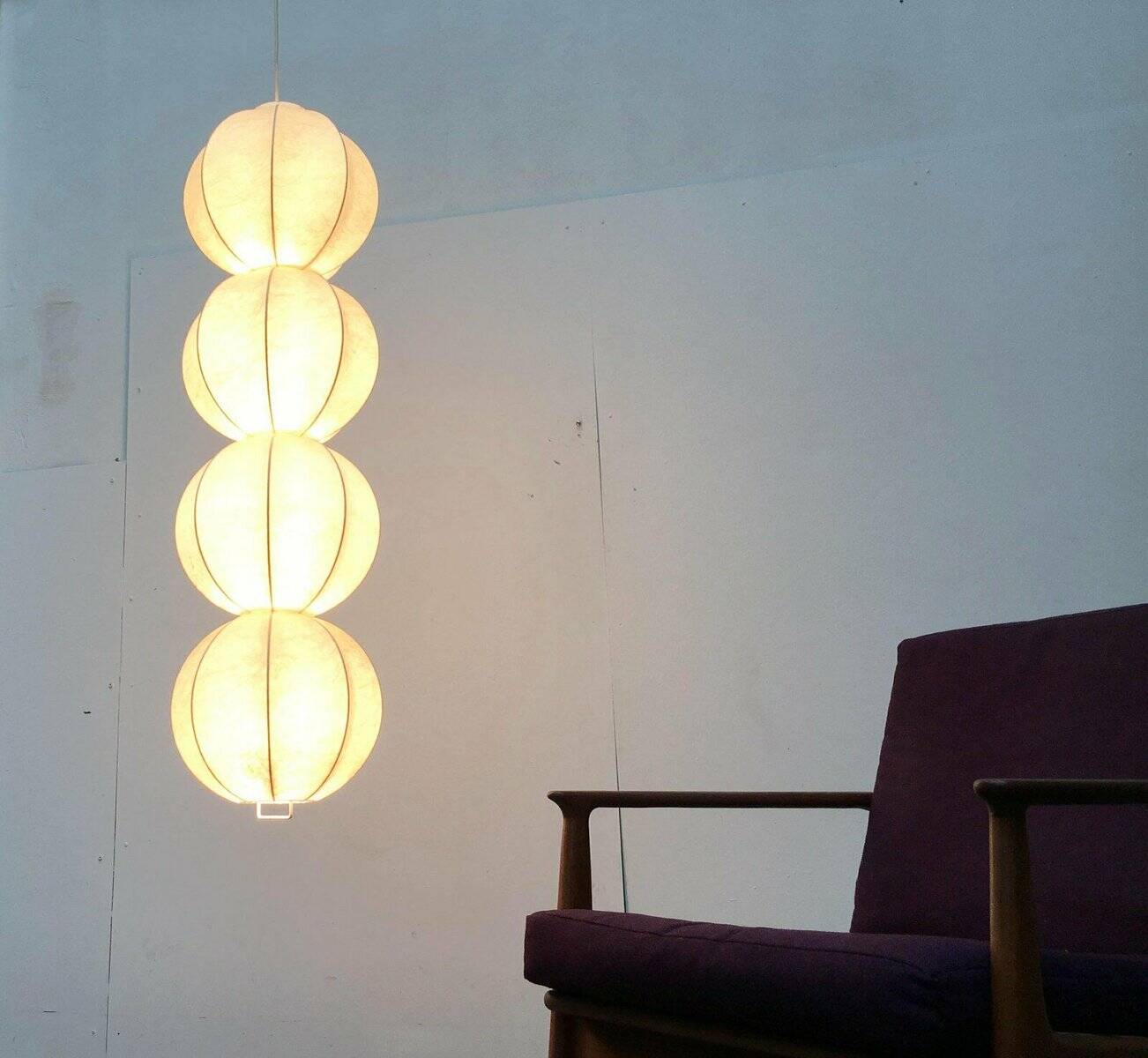 Mid-Century Modern German Cocoon Pendant Lamp by Friedel Wauer for Goldkant Leuchten, 1960s