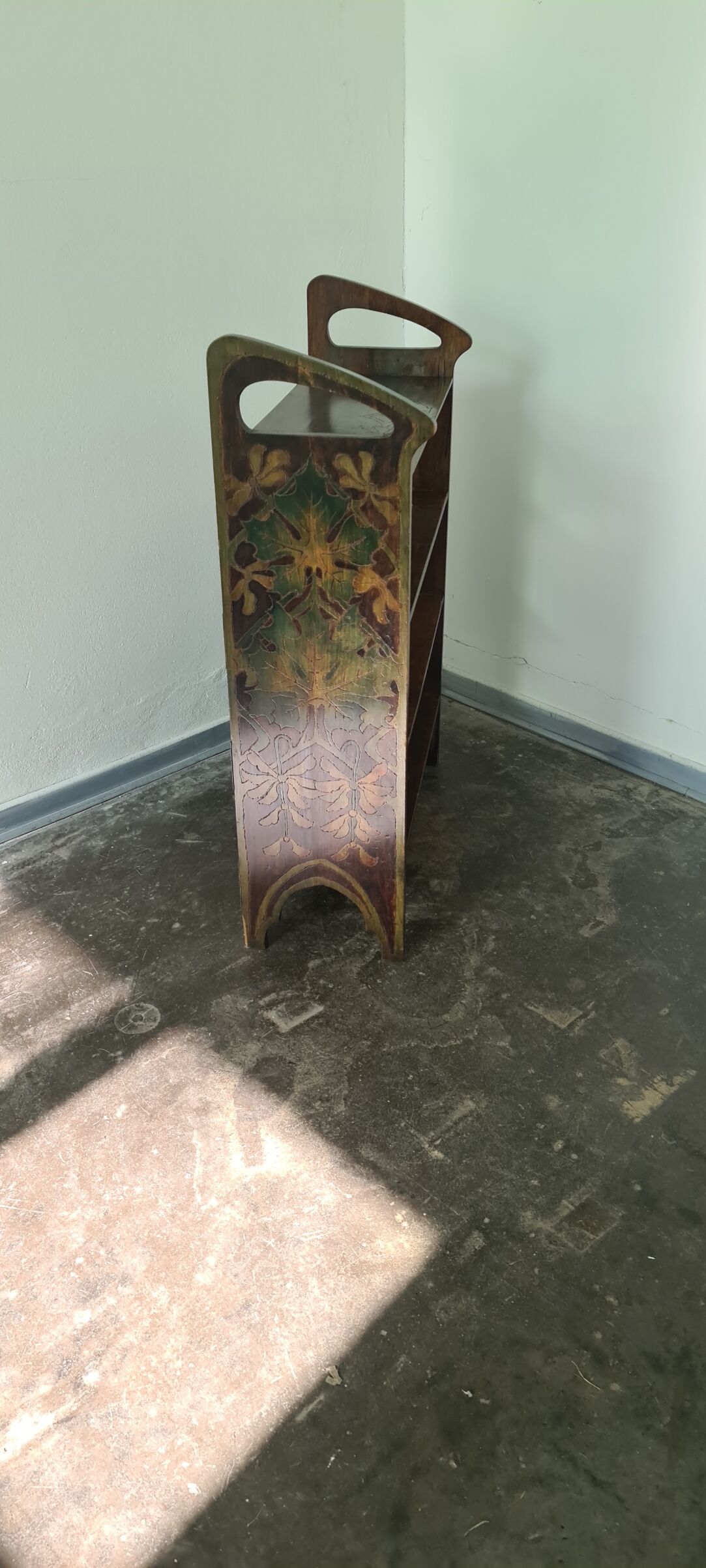 Antique Art Deco free standing wooden shelf