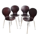 Set of 4 "ant" chairs, vintage, Diego model. Stackable, dark burgundy color.