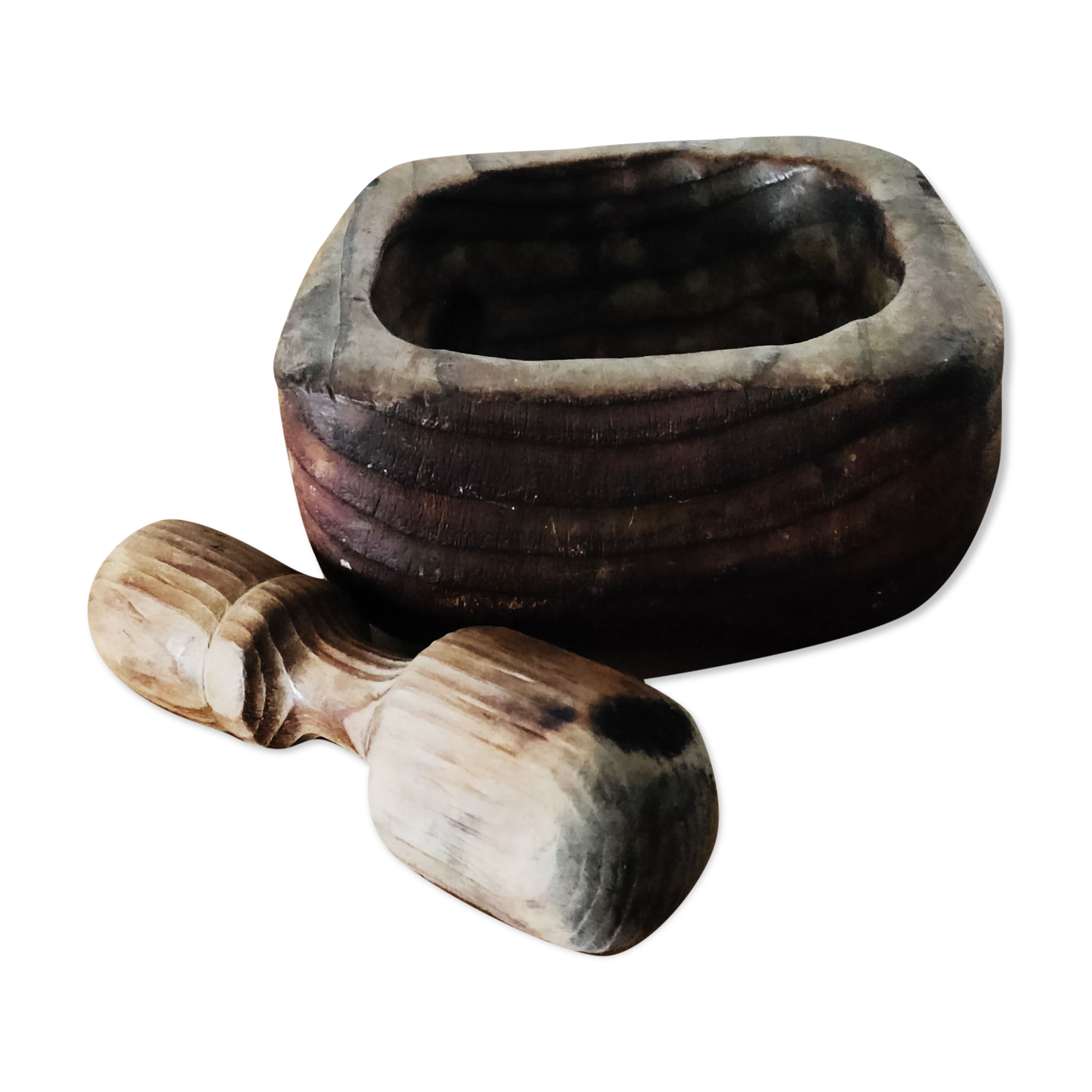 Wooden mortar and pestle