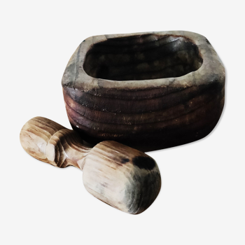 Wooden mortar and pestle