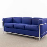 Cassina LC2 3seat Sofa by Charlotte Perriand, Le Corbusier and Pierre Jeanneret in blue fabrics