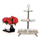 Serviteur muet à trois étages en métal argenté – élégance des années 1950