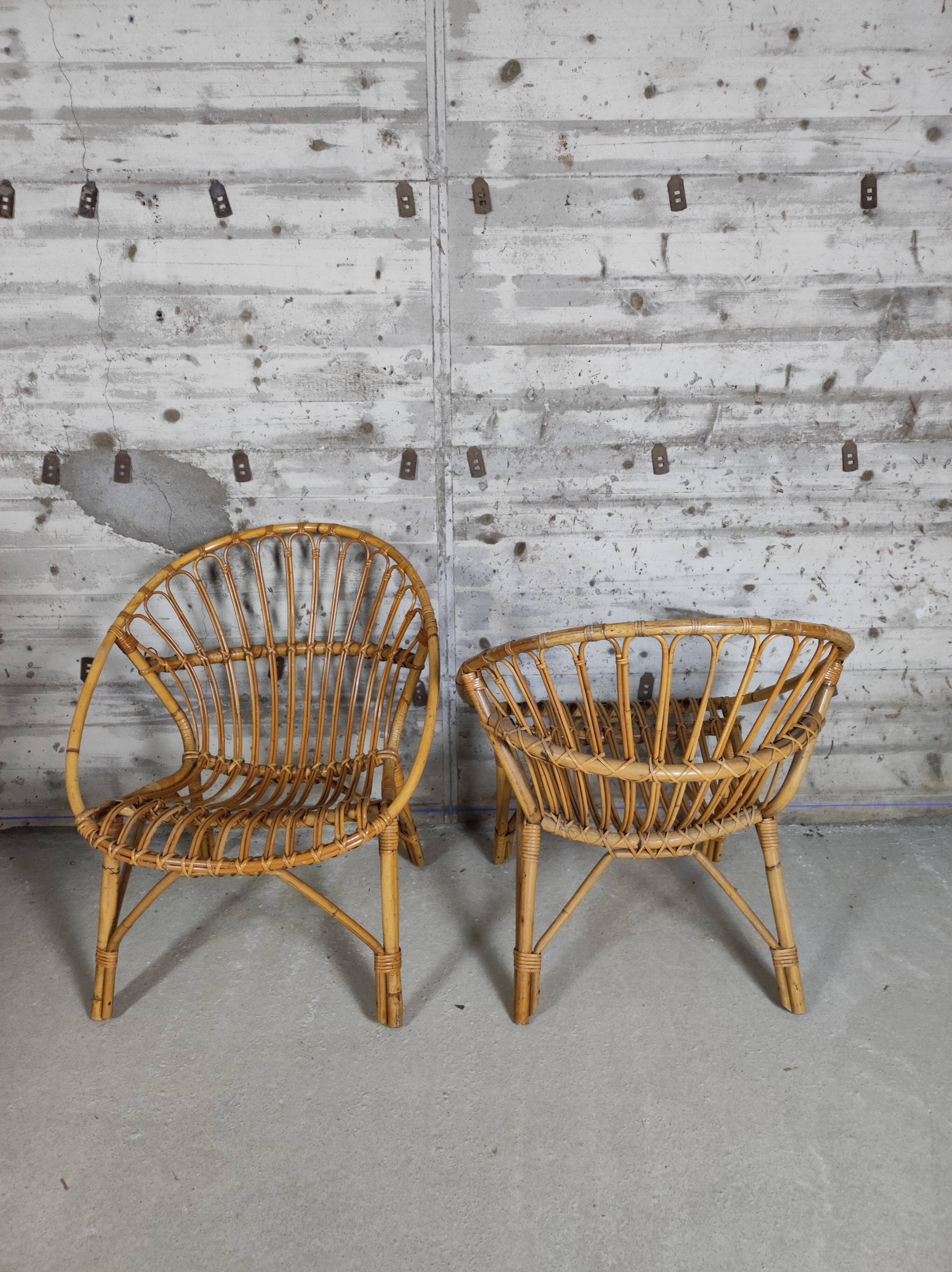 Pair of vintage rattan armchairs