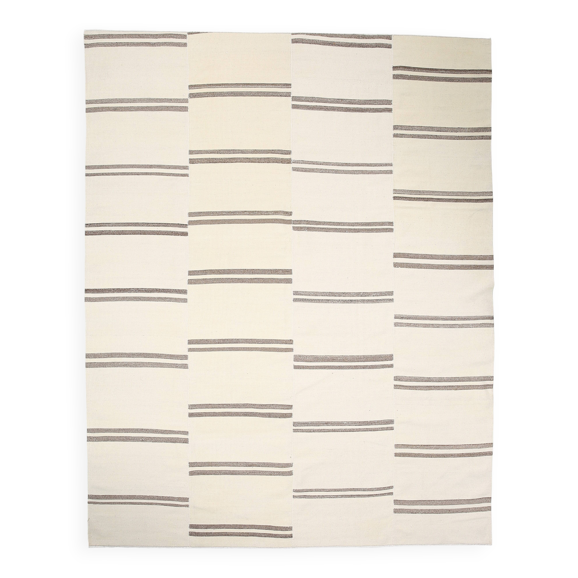 8x10 Large Beige & Brown Striped Pattern Handwoven Kilim Rug, 246x316 Cm