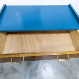 Atypical 1960s Scandinavian chest of drawers in blue Ainhoa Satiné with 4 drawers.