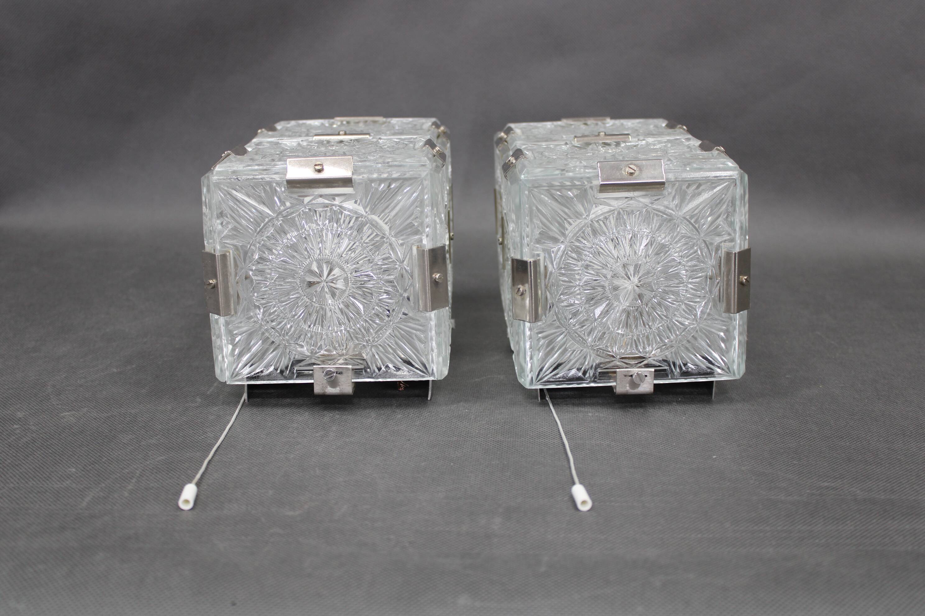 Pair of mid-century Czech glass wall lights by Kamenický Šenov