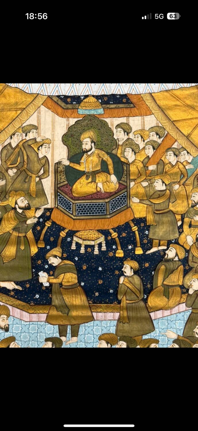 Large Persian painting on silk - large decorative hanging - scene of