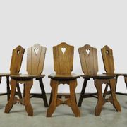 Chaises de salle à manger en chêne vintage brutaliste faites à la main, années 1930