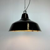 Lampe d’usine industrielle en émail noir avec dessus en fer, années 1960