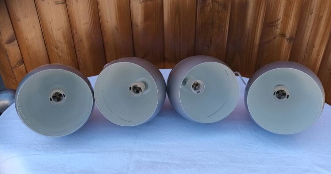 4 space age grey metal pendant lights