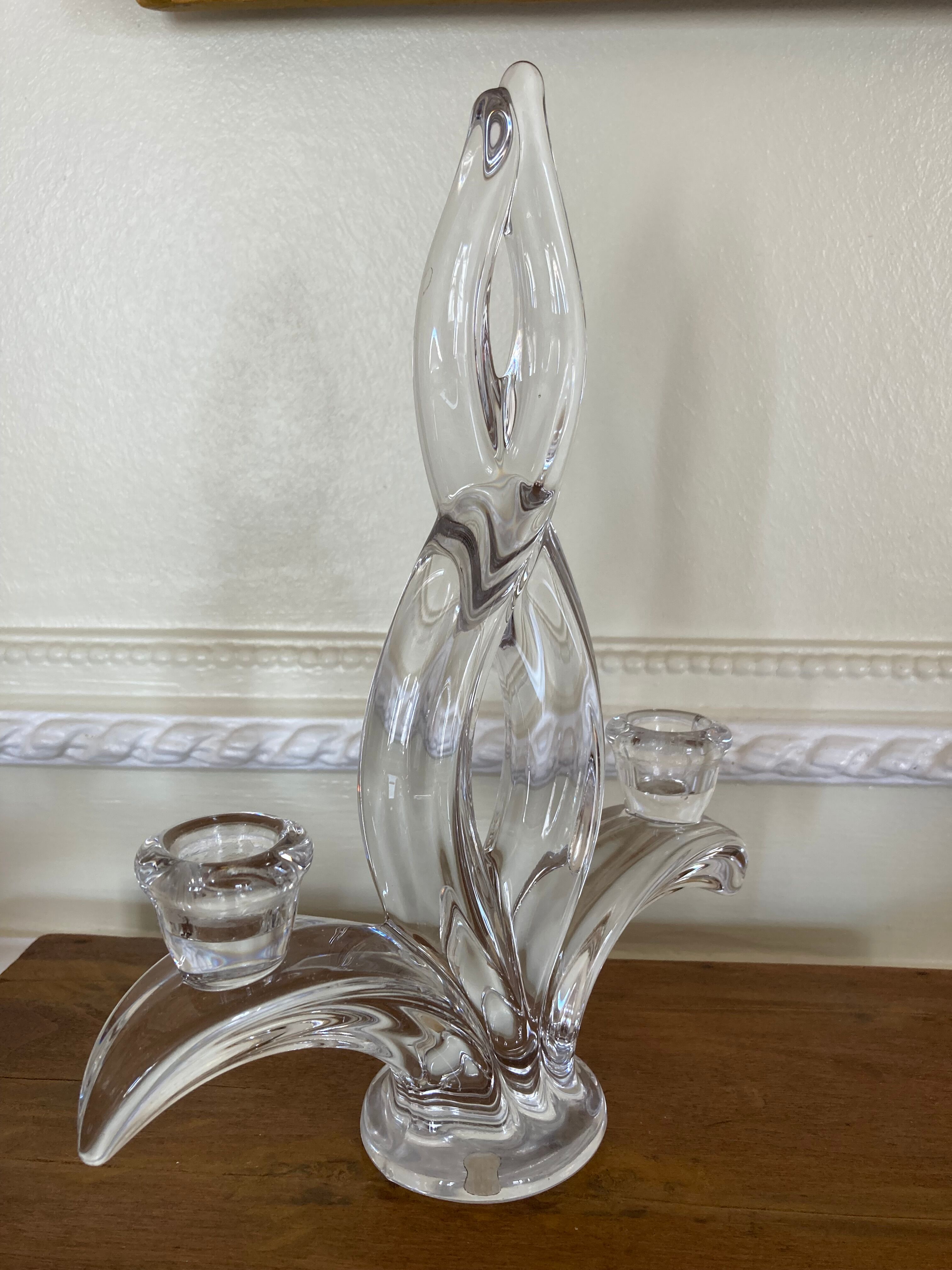 Double crystal candle holder from vannes le chatel 60s