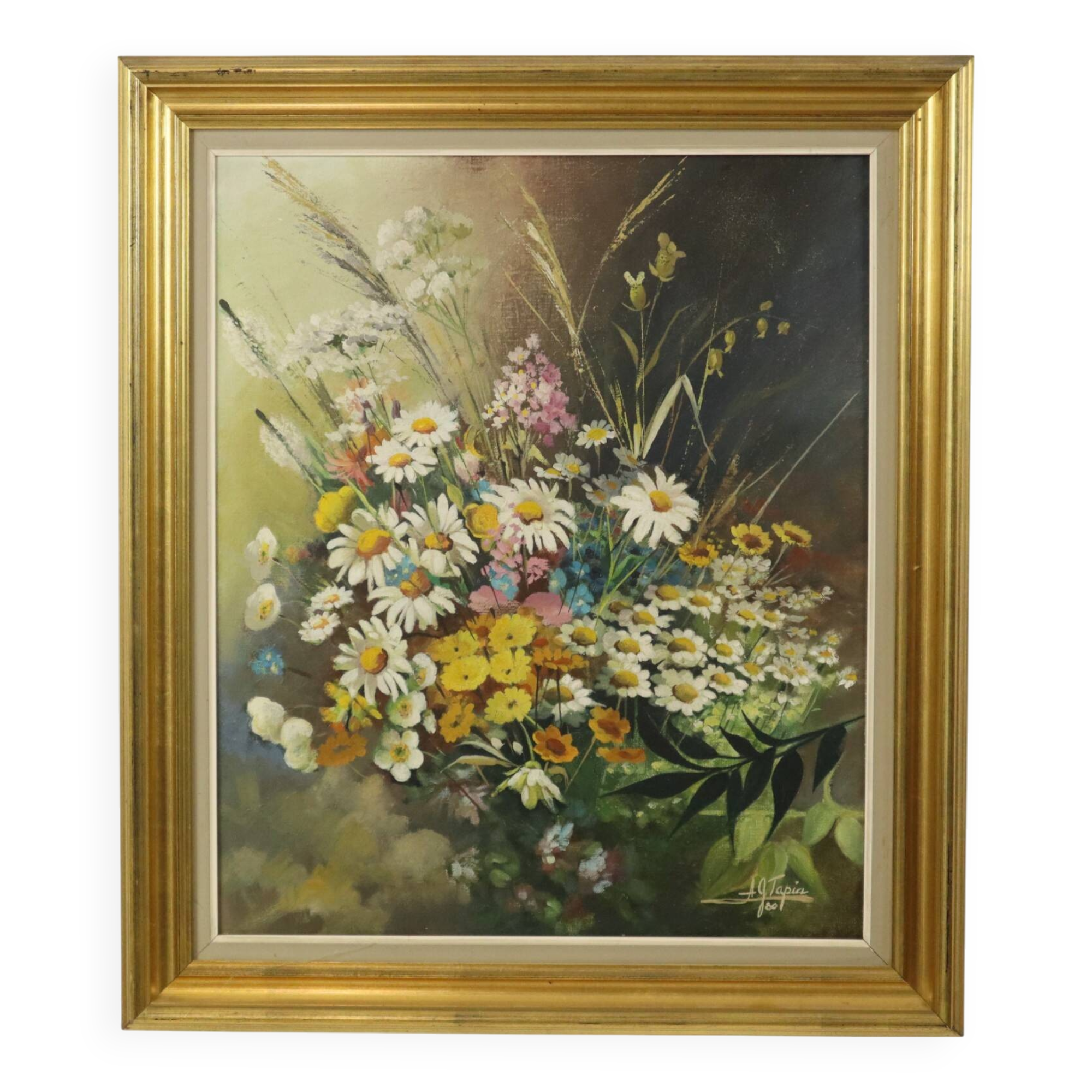 Flowers Bouquet Still Life Painting Oil on Canvas Framed Signed