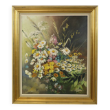 Bouquet de fleurs Nature morte Peinture à l'huile sur toile Encadrée Signée
