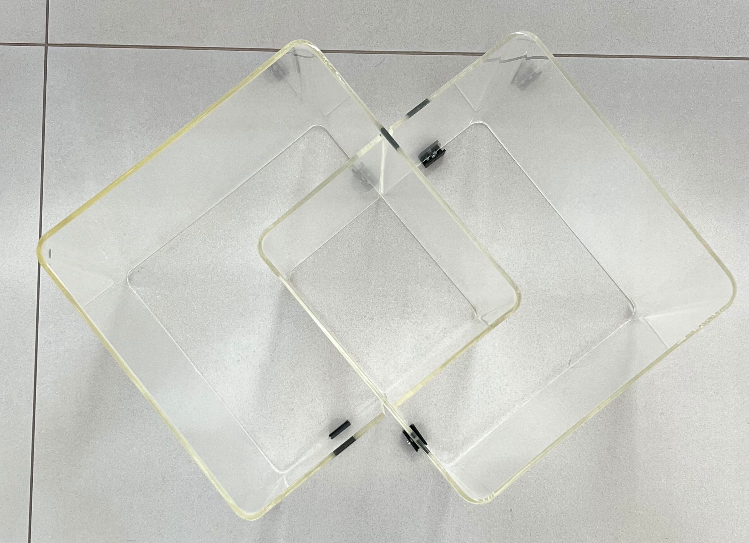 Side table, cube shelf in plexiglass by Michel Dumas, France 70s