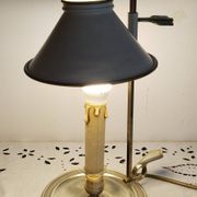 Gilded bronze hot water bottle lamp, Empire style, beige metal lampshade