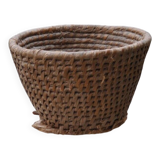 Brown woven wicker basket, 1940s, vintage French utilitarian egg basket.
