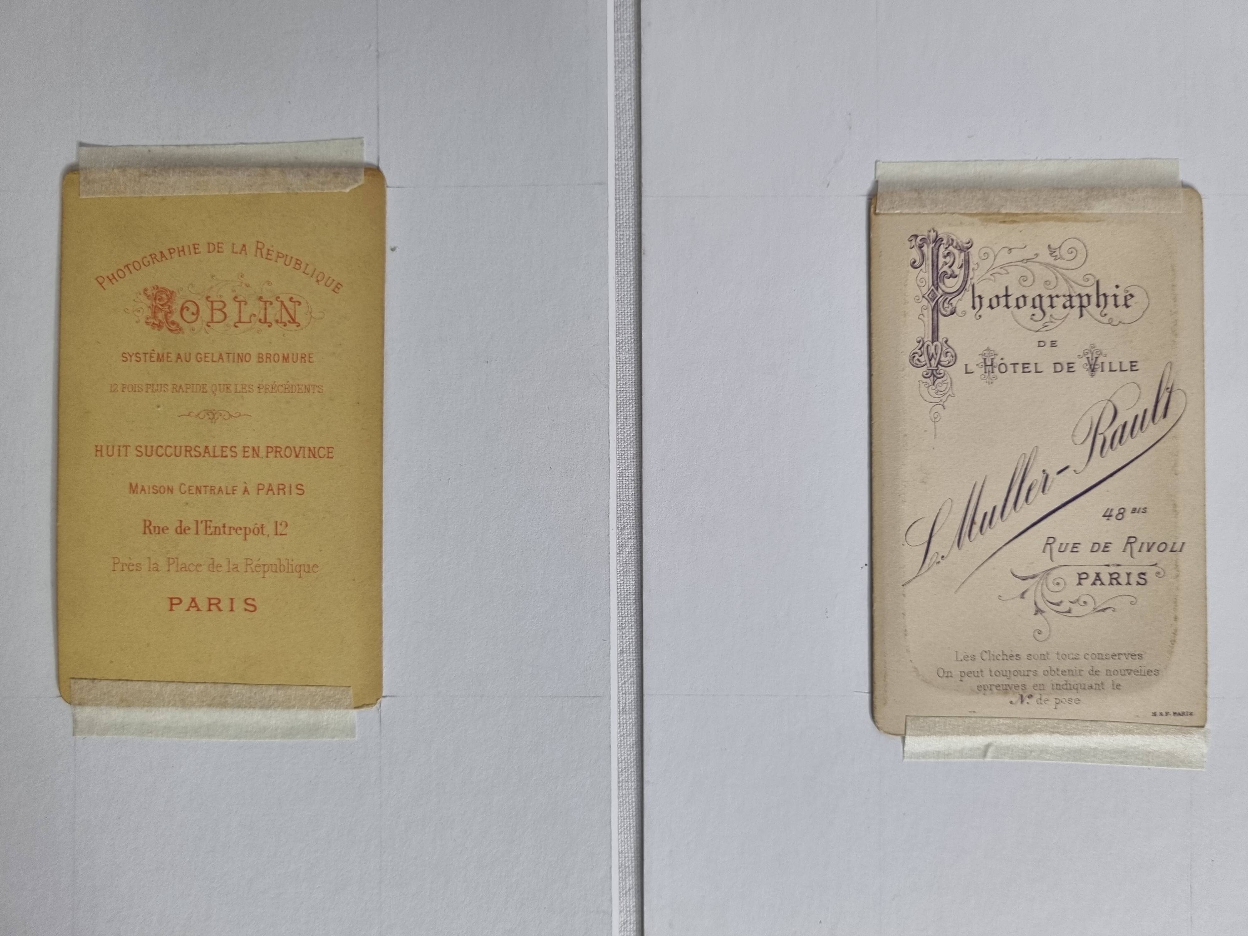 Set of 4 mounted old photographs, portraits of children and young women from the 19th century