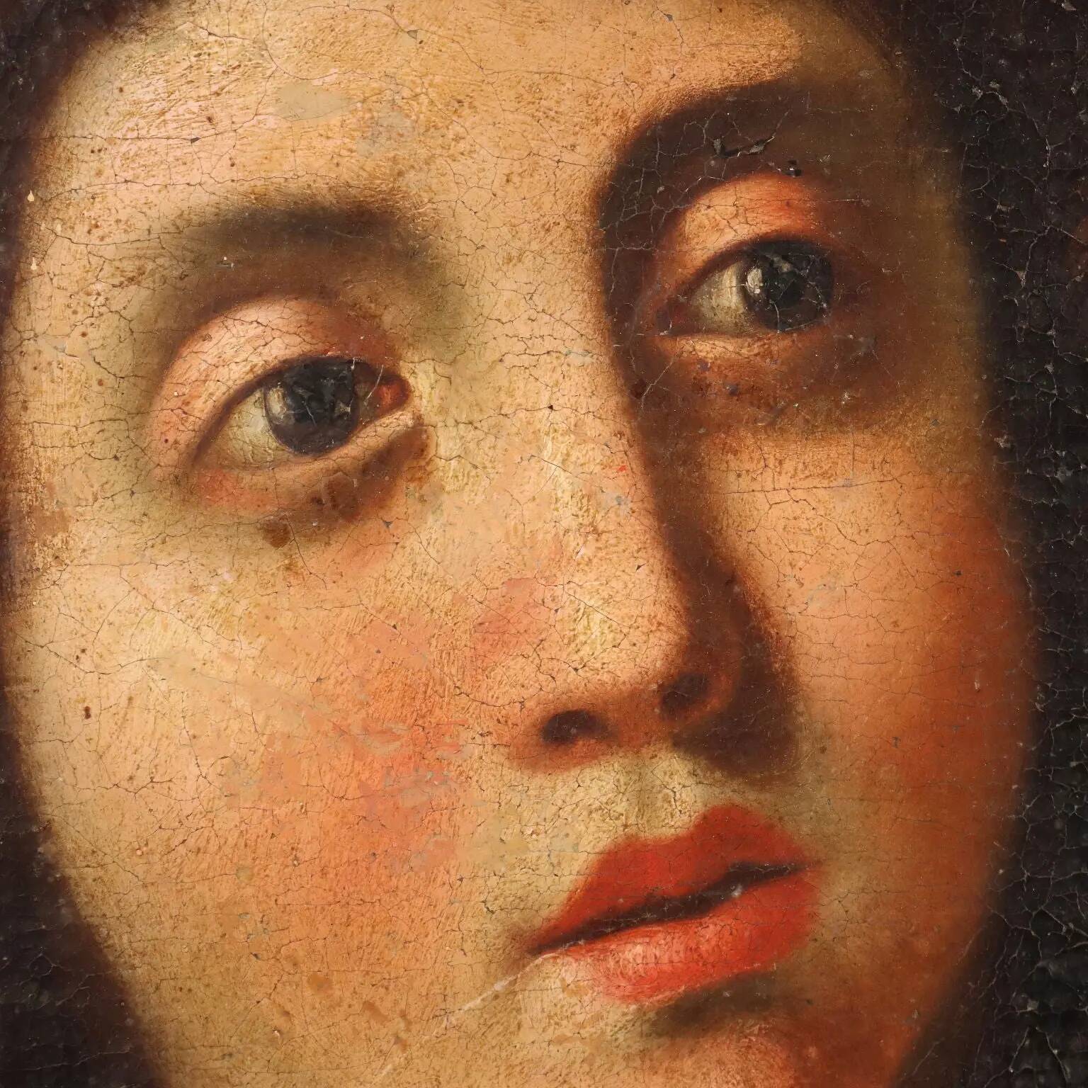 Ancient painting with a religious subject, oil on canvas, 18th century.