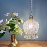 Vintage tulip pendant light in clear molded glass