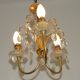 French Vintage Gold Effect Metal-Crystal 3 Light Chandelier Glass Bobeches