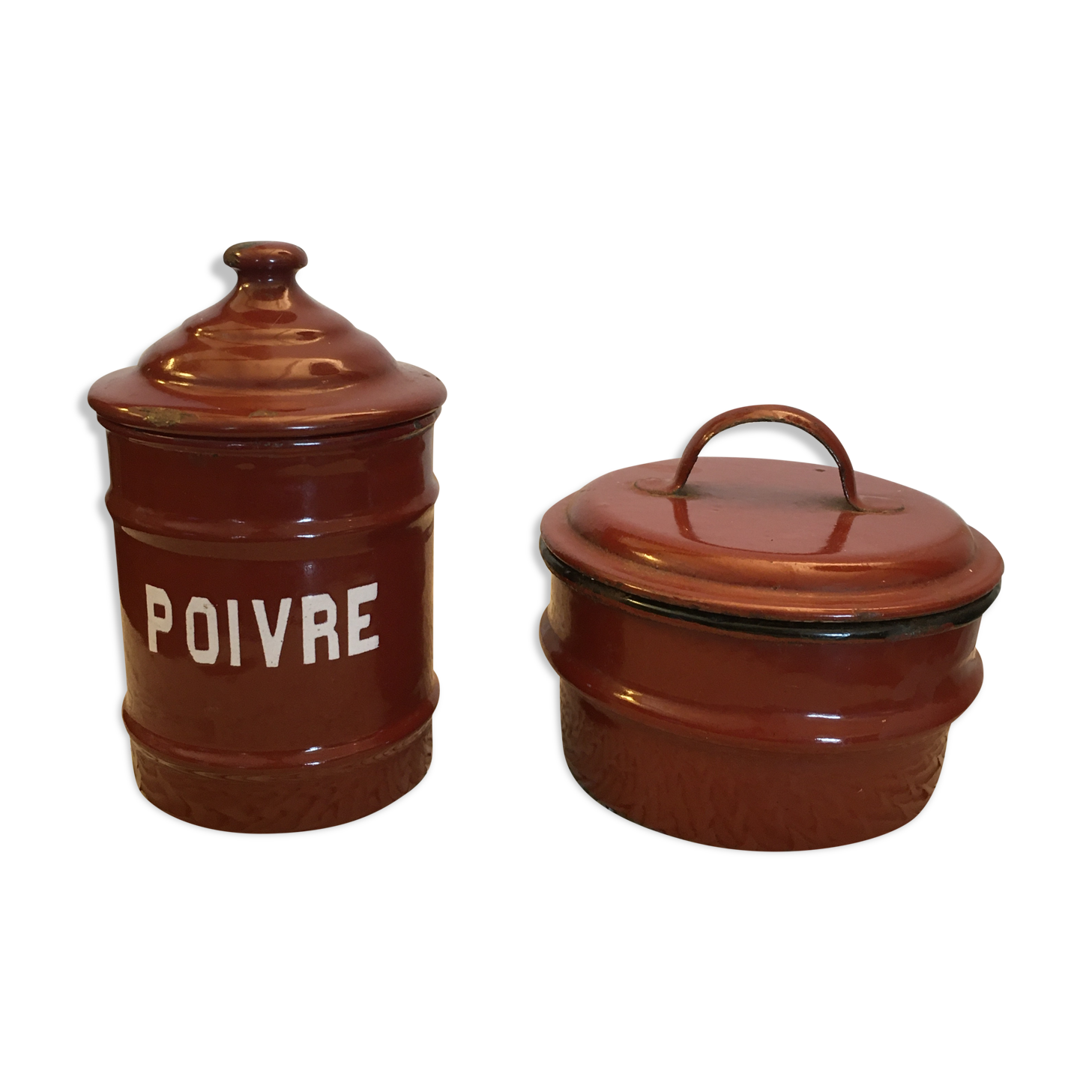 Set of two old enamelled boxes