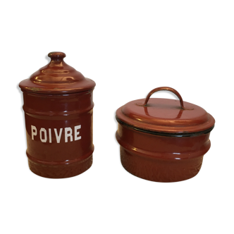 Set of two old enamelled boxes