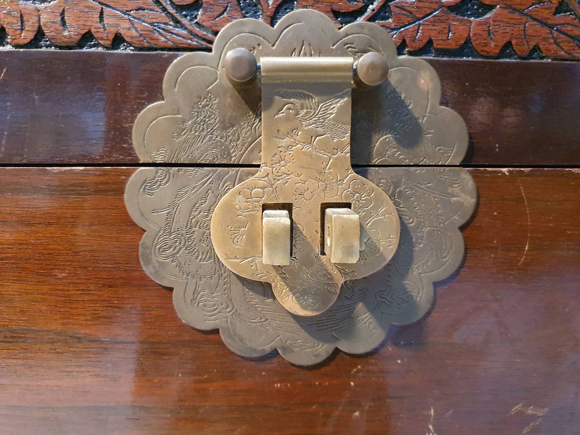 Chinese wedding chest in carved wood