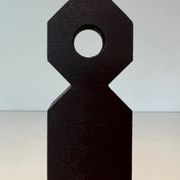 Pair of Minimalist Modernist Wrought Iron Chenets with Torch Holders in Nut Design