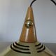 Scandinavian teak and gold metal pendant light from the 70s