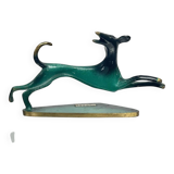Hakuli - Sculpture en laiton patiné vert et noir — Chien de course Art déco