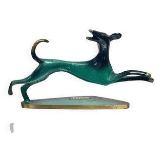 Hakuli - Green and black patinated brass sculpture — Art Deco racing dog
