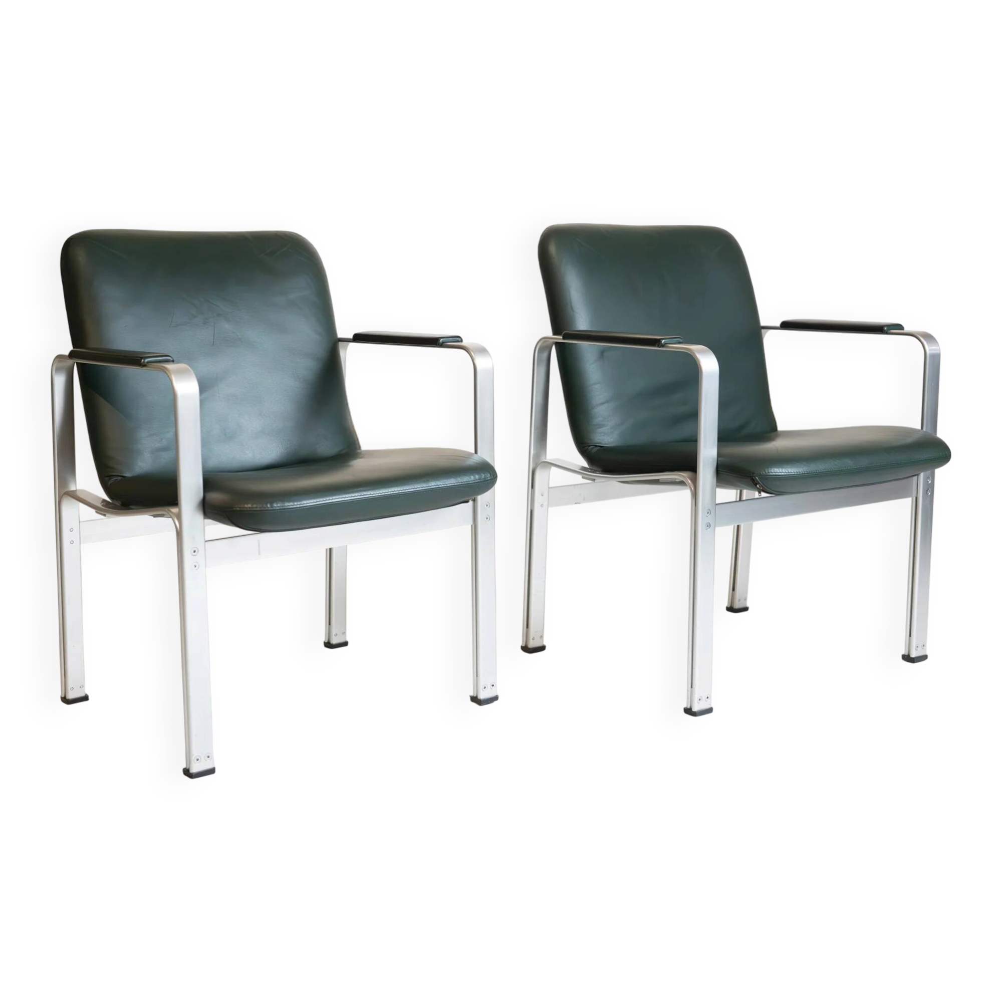 Vintage office chair by Karl-Erik Ekselius in green leather, 1970s.