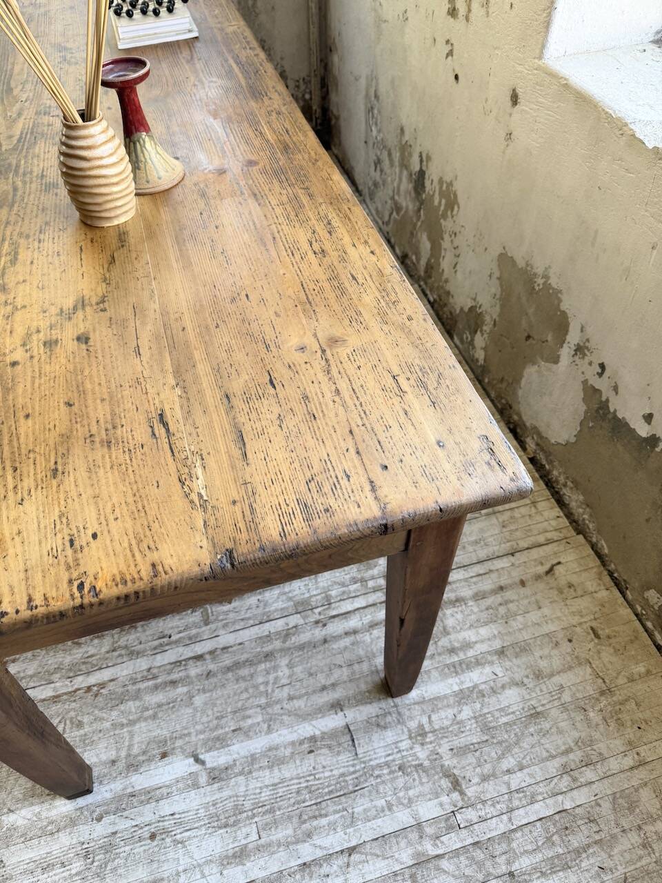 Pine and oak + walnut farmhouse table 1950