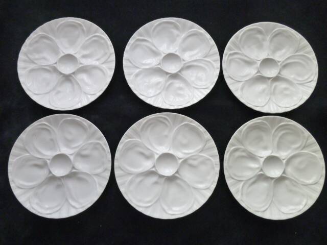 6 Pillivuyt white porcelain oyster plates