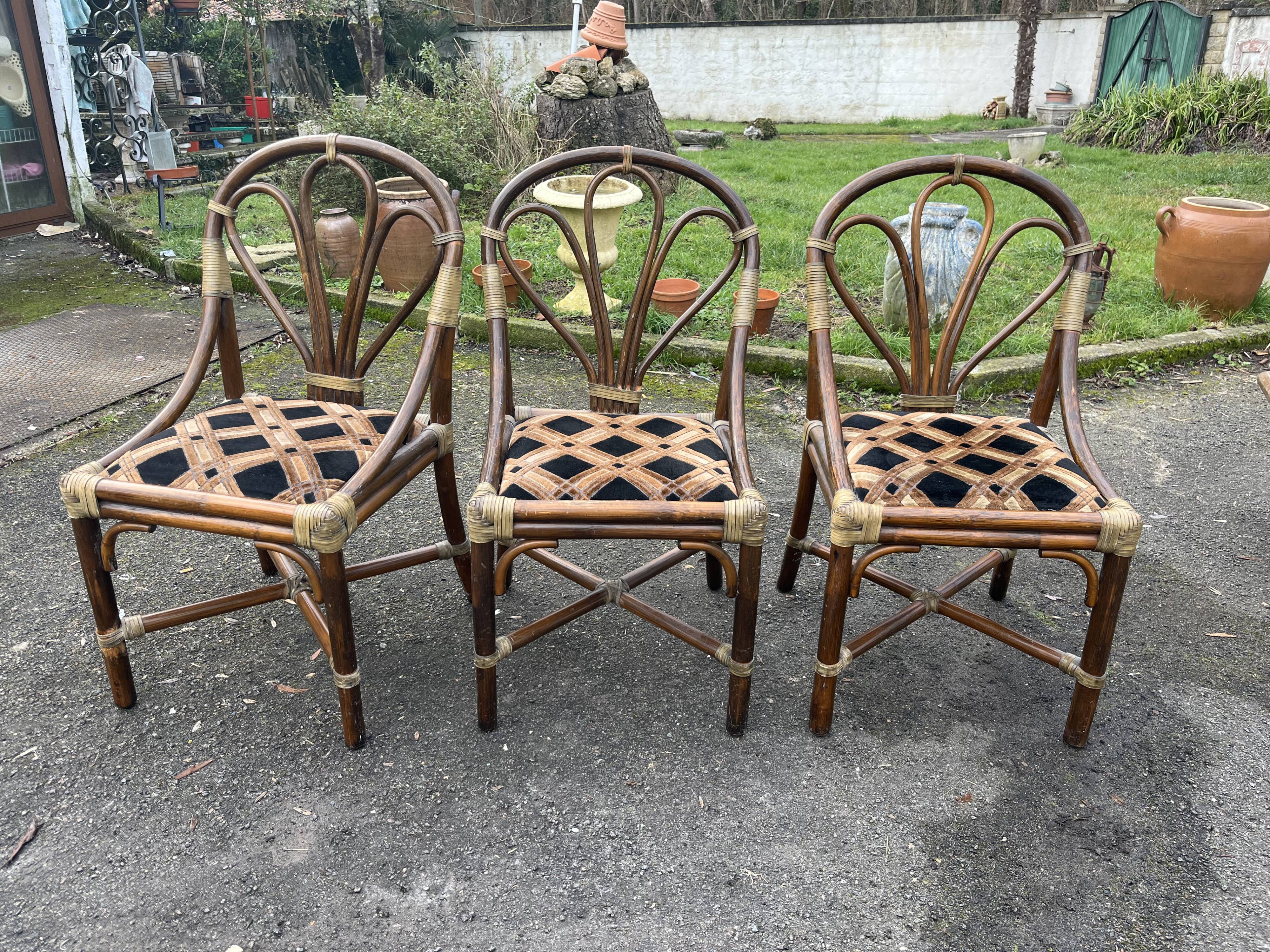 Set of 3 rattan armchair chairs