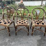 Set of 3 rattan armchair chairs