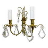 2-light bronze and crystal wall lamp