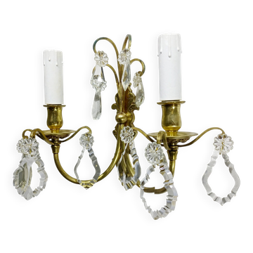 2-light bronze and crystal wall lamp