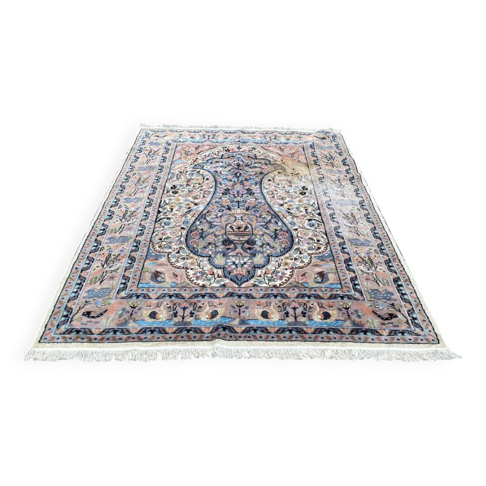 Tapis persan en laine tissée violet fleuri 280x190cm