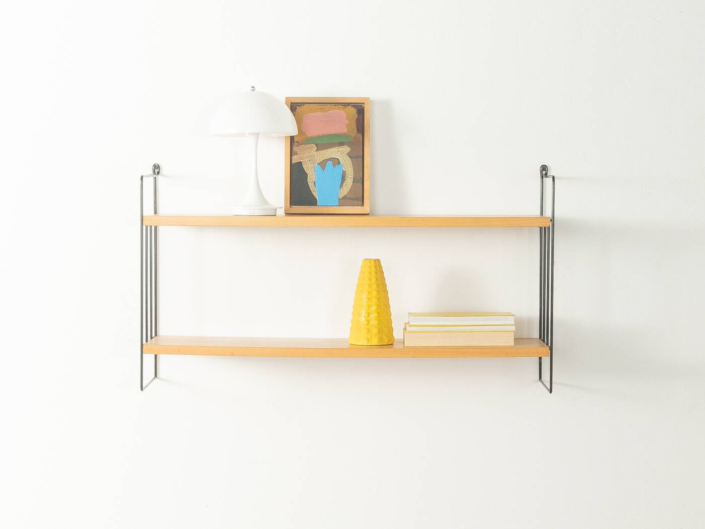 WHB wall shelf with ash wood shelves and black metal frame