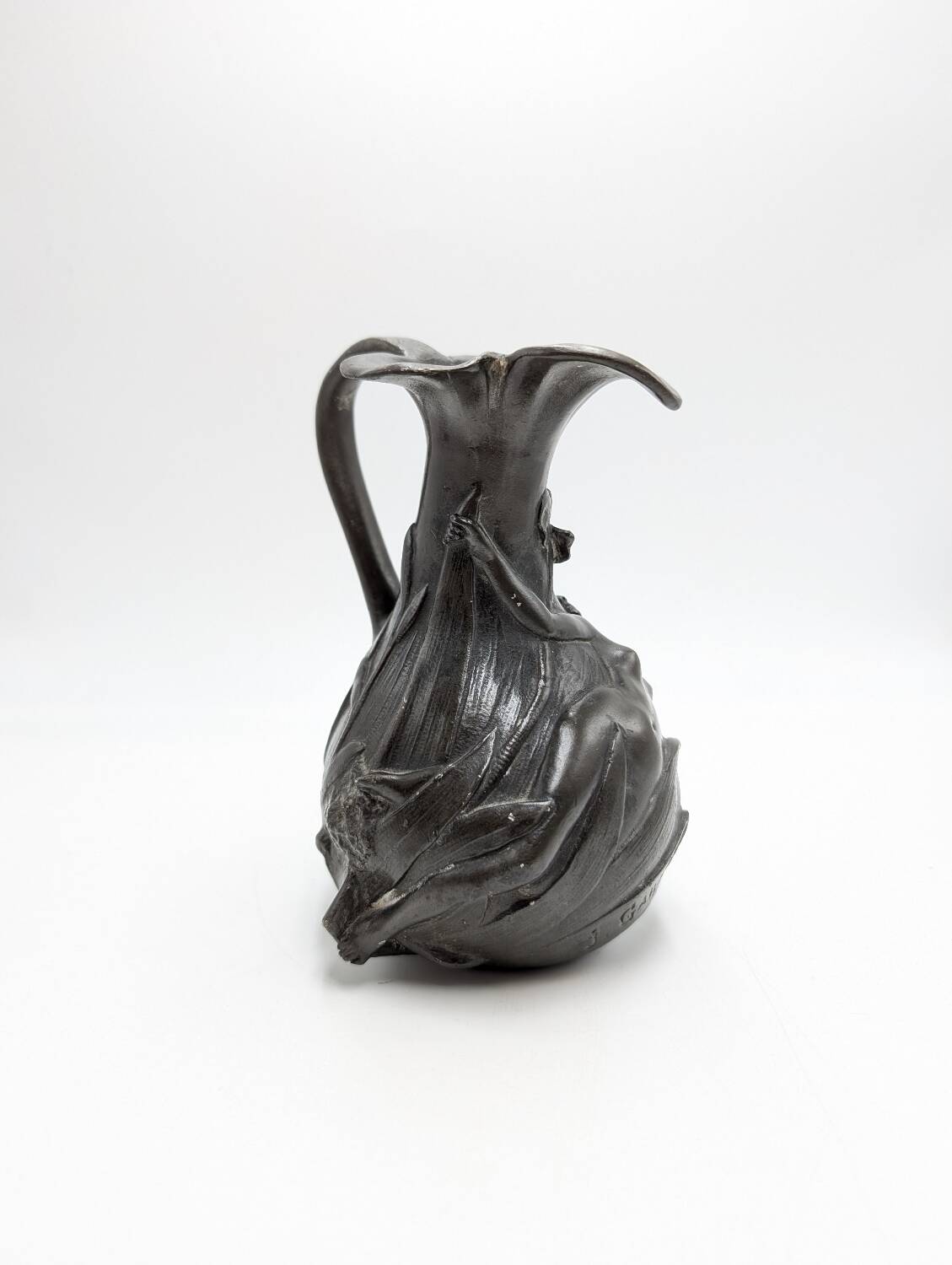 Pewter vase - art nouveau - nude woman j. garnier