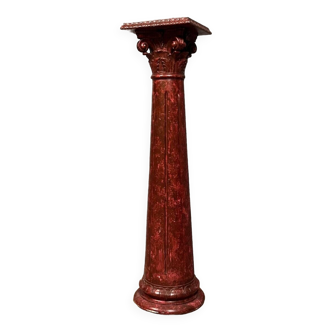 Colonne époque Napoléon III en bois laqué en faux semblant de marbre vers 1850