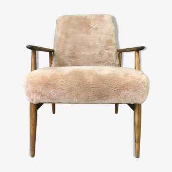 Vintage brown fluffy sheepskin armchair