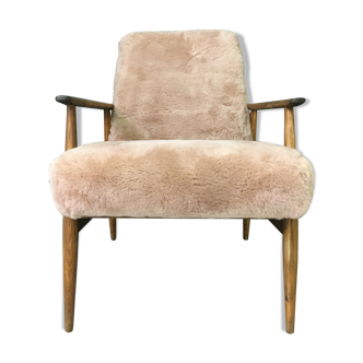 Vintage brown fluffy sheepskin armchair