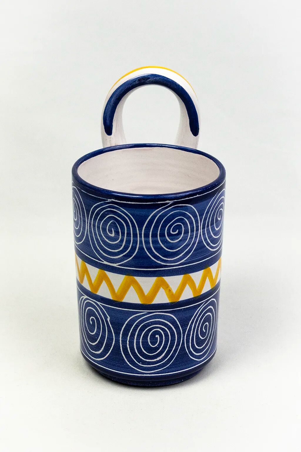 Robert Picault – Enamelled earthenware utensil holder in blue and yellow – Vallauris