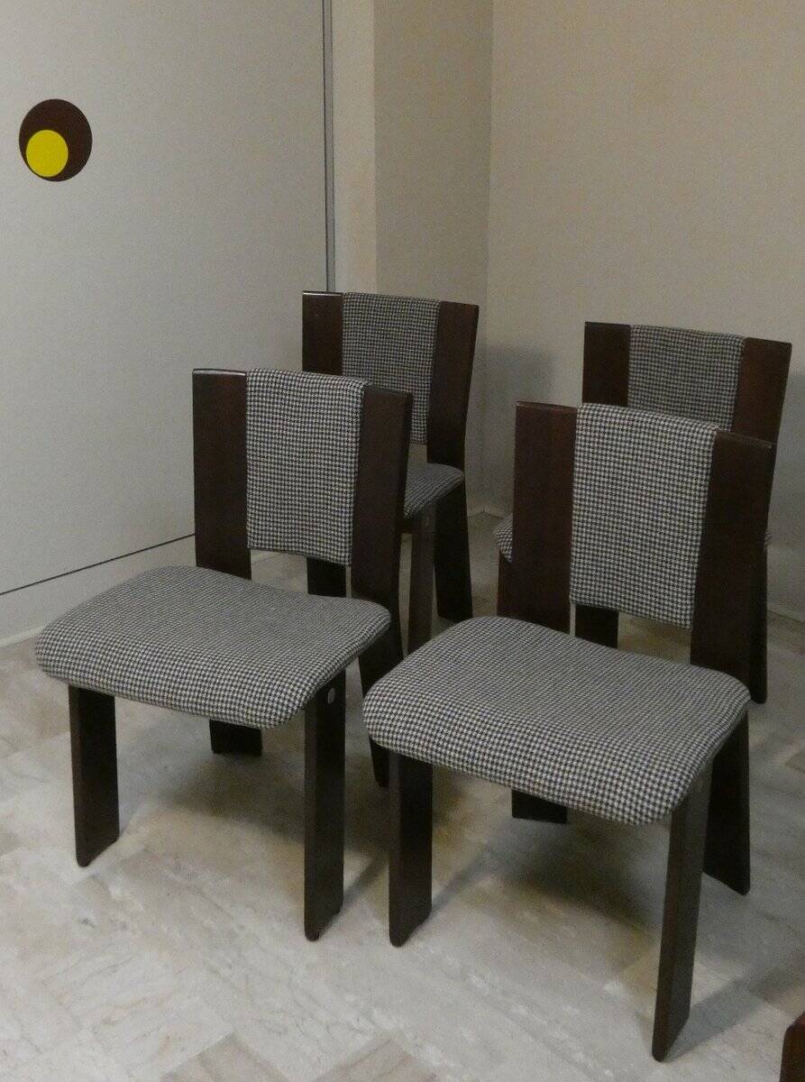Wood and tweed chairs by Acerbis International, Italy, 1980s, set of 4.