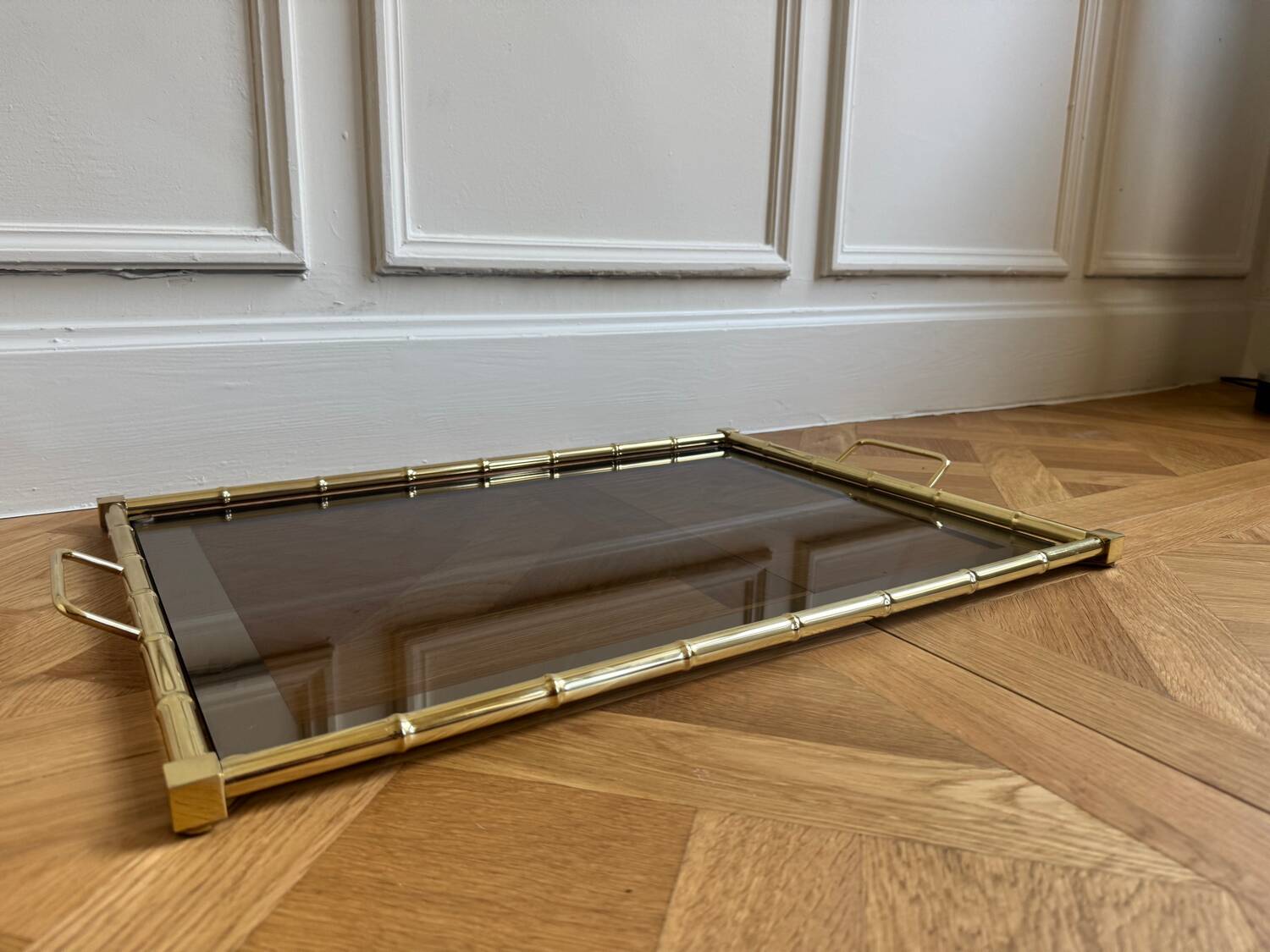 Gold metal bamboo tray, 1970s