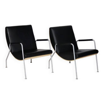 Pair Of Metal And Leather Armchairs By Klaessons Möbler