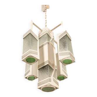 Lustre vintage en métal blanc et verre, design italien années 70